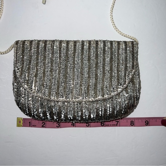 Walborg Silver Sequins Flap Over Crossbody Bag Purse Small Vintage NWT - Picture 6 of 7